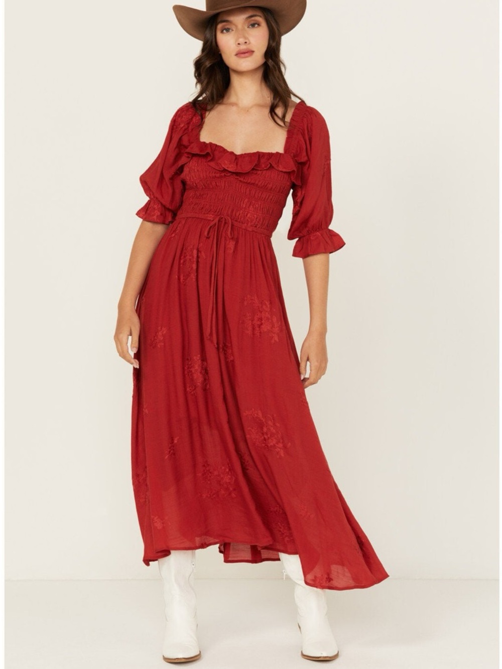 Wild Moss Women’s Embroidered Half Sleeve Maxi Dress